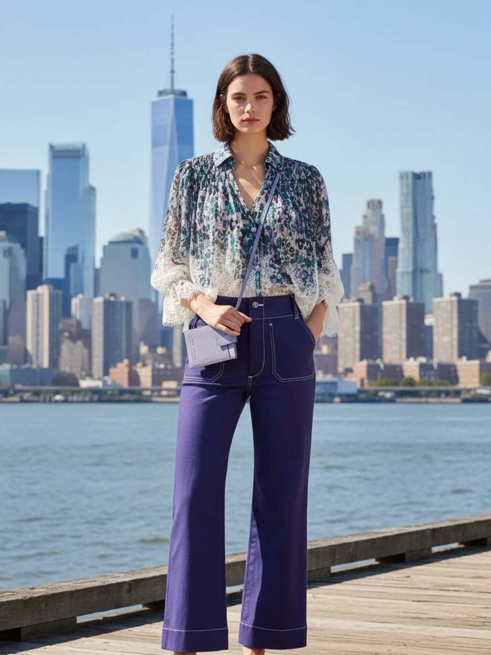 Anthropologie Ombre Floral Lace Button-Front Blouse — White, Blue, Purple - Picture 5 of 5